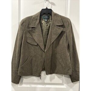Ralph Lauren Womens Brown Tweed Wool Asymmetrical Zip Moto Jacket Size 10